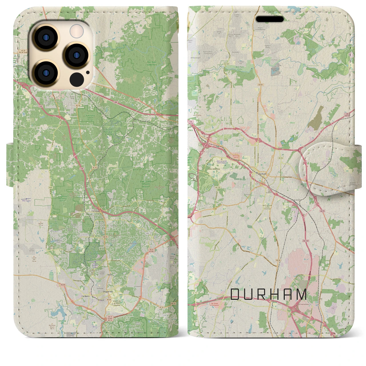 【ダーラム】地図柄iPhoneケース（手帳両面タイプ・ナチュラル）iPhone 12 Pro Max 用