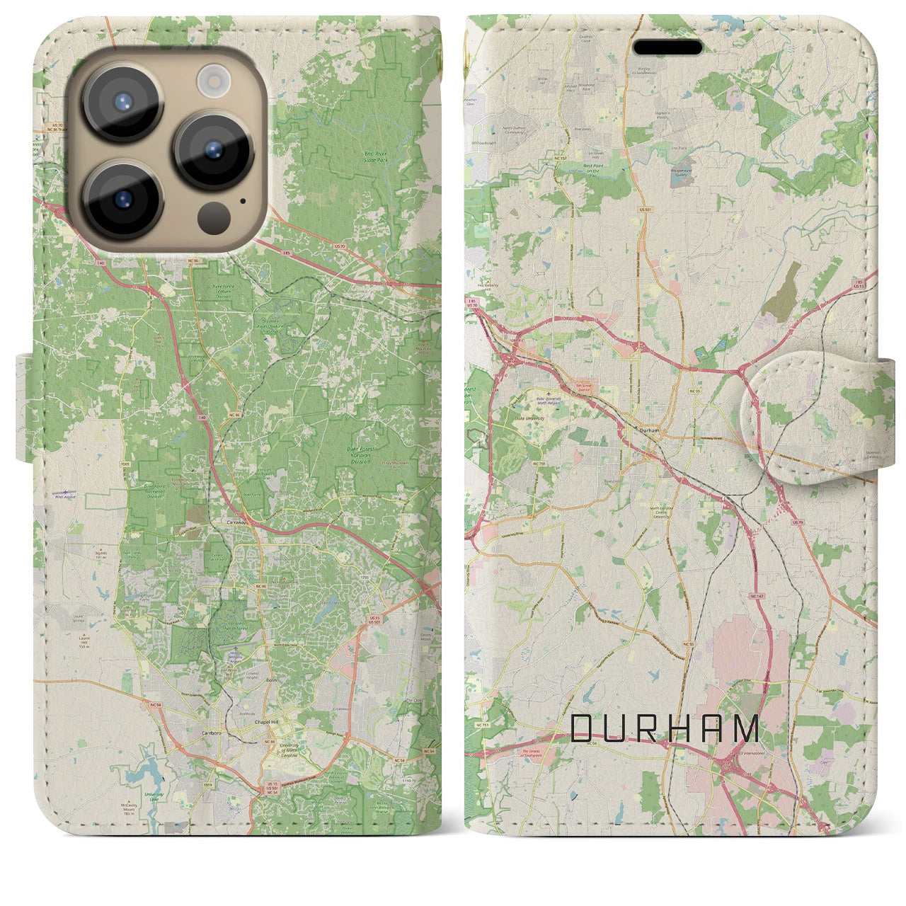 【ダーラム】地図柄iPhoneケース（手帳両面タイプ・ナチュラル）iPhone 14 Pro Max 用