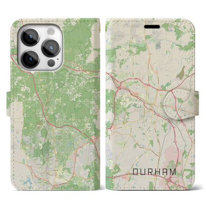 【ダーラム（アメリカ）】地図柄iPhoneケース（手帳タイプ）ナチュラル・iPhone 14 Pro 用