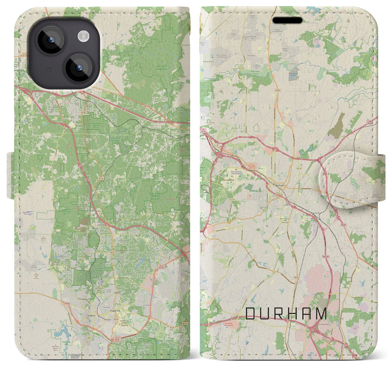 【ダーラム】地図柄iPhoneケース（手帳両面タイプ・ナチュラル）iPhone 14 Plus 用