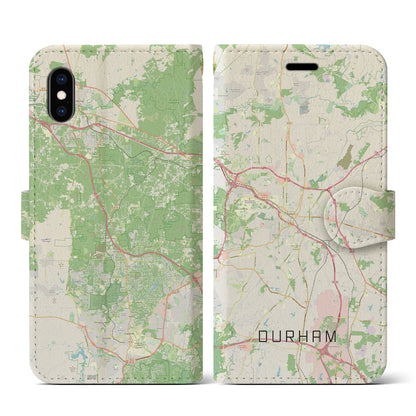 【ダーラム（アメリカ）】地図柄iPhoneケース（手帳タイプ）ナチュラル・iPhone XS / X 用