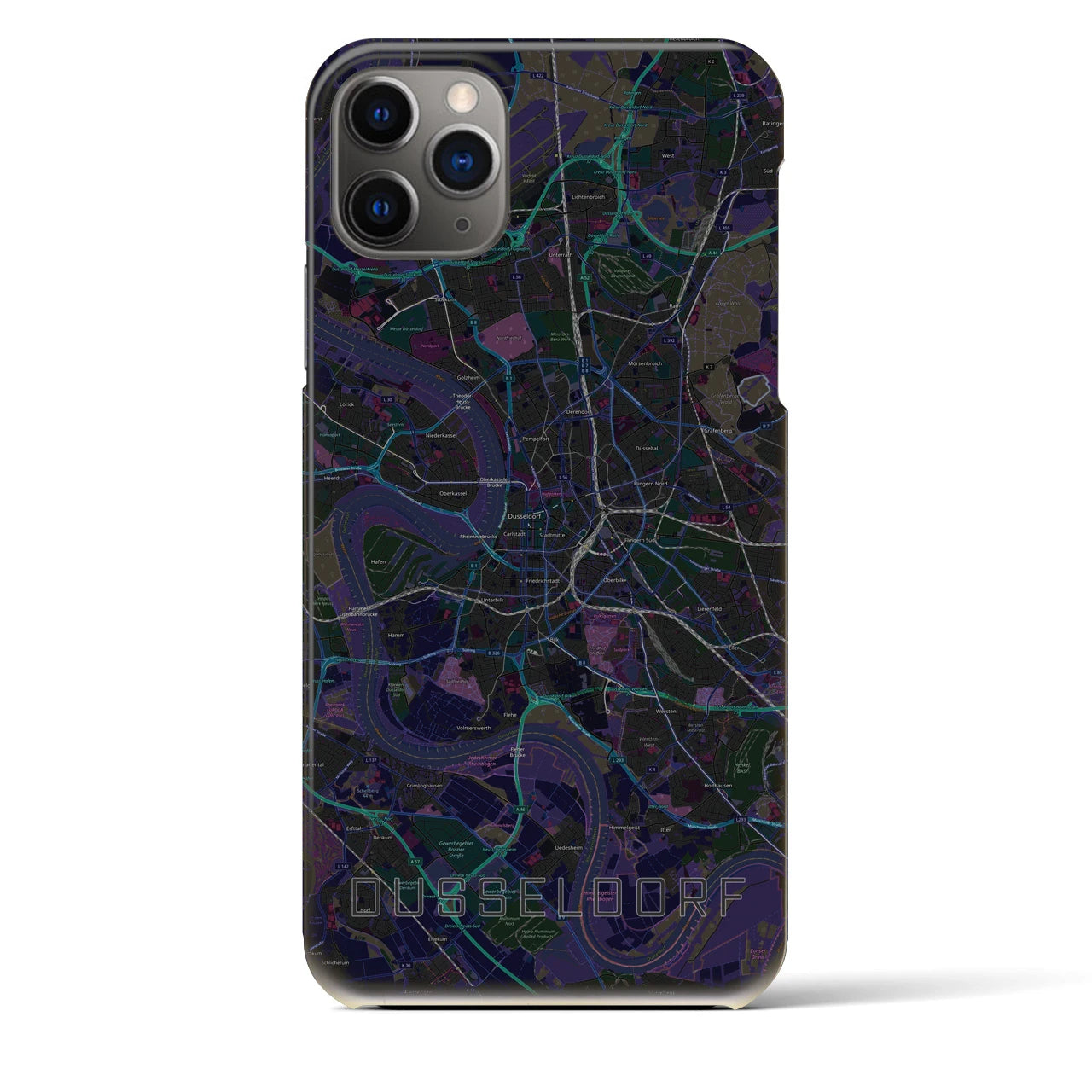 【デュッセルドルフ】地図柄iPhoneケース（バックカバータイプ・ブラック）iPhone 11 Pro Max 用