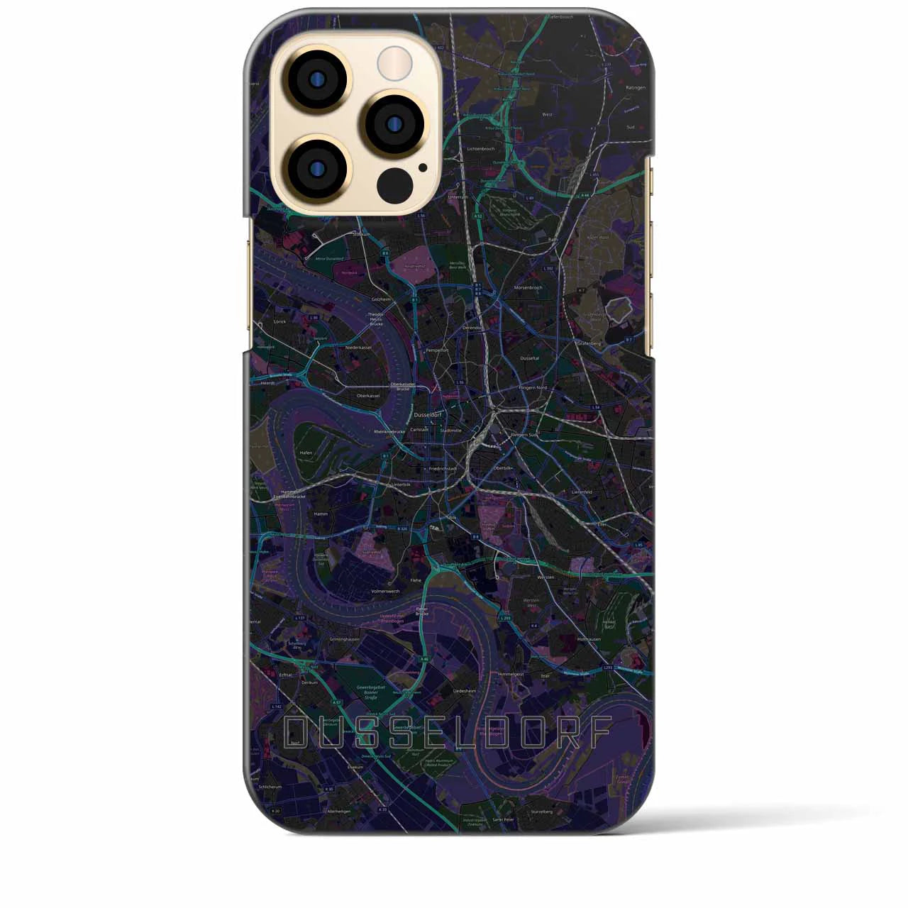 【デュッセルドルフ】地図柄iPhoneケース（バックカバータイプ・ブラック）iPhone 12 Pro Max 用