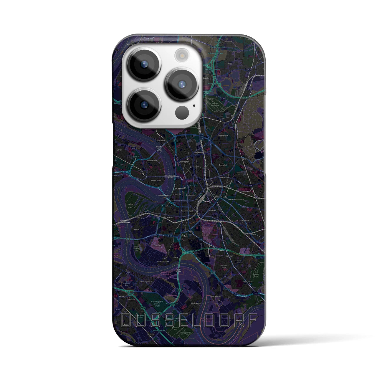 【デュッセルドルフ】地図柄iPhoneケース（バックカバータイプ・ブラック）iPhone 14 Pro 用