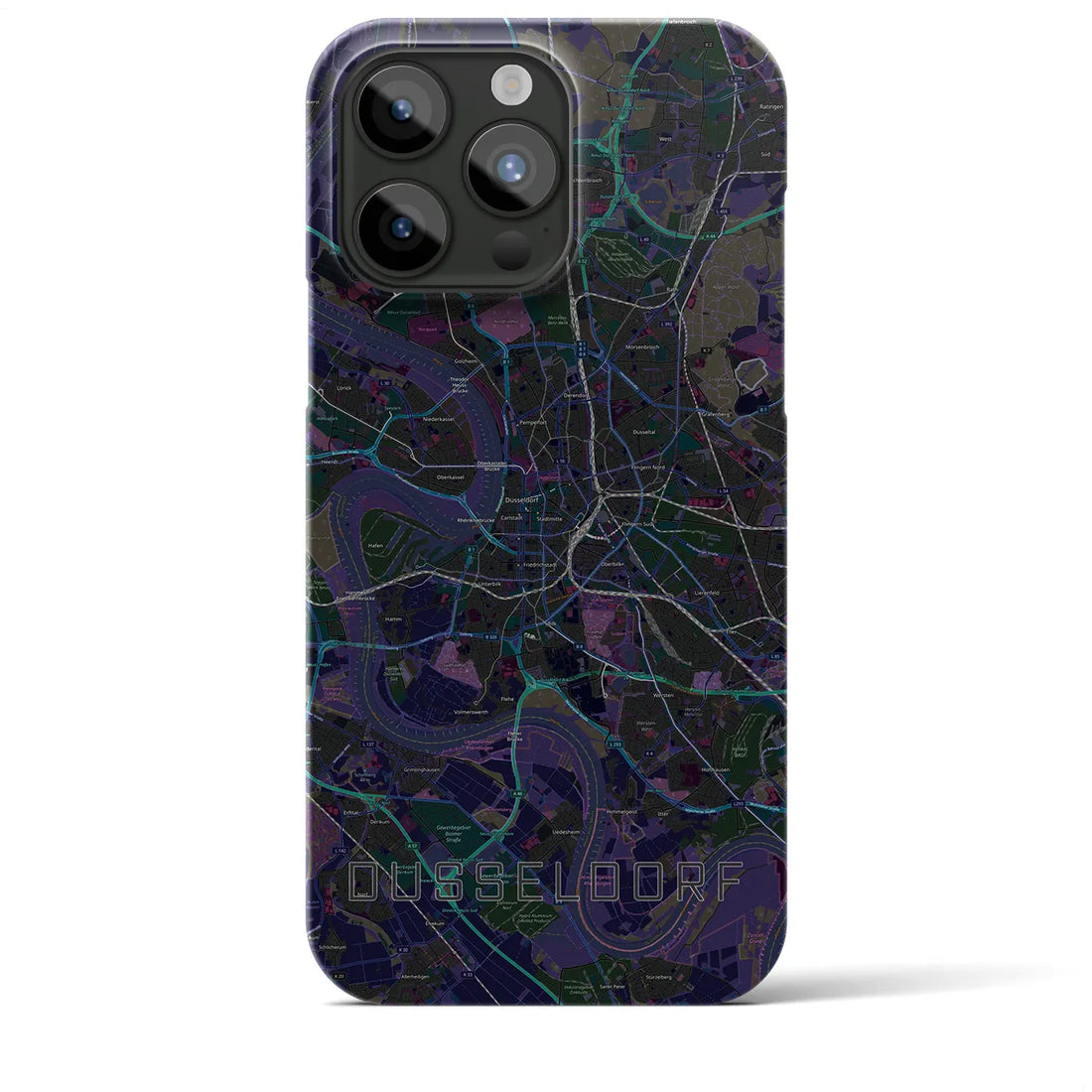 【デュッセルドルフ】地図柄iPhoneケース（バックカバータイプ・ブラック）iPhone 15 Pro Max 用