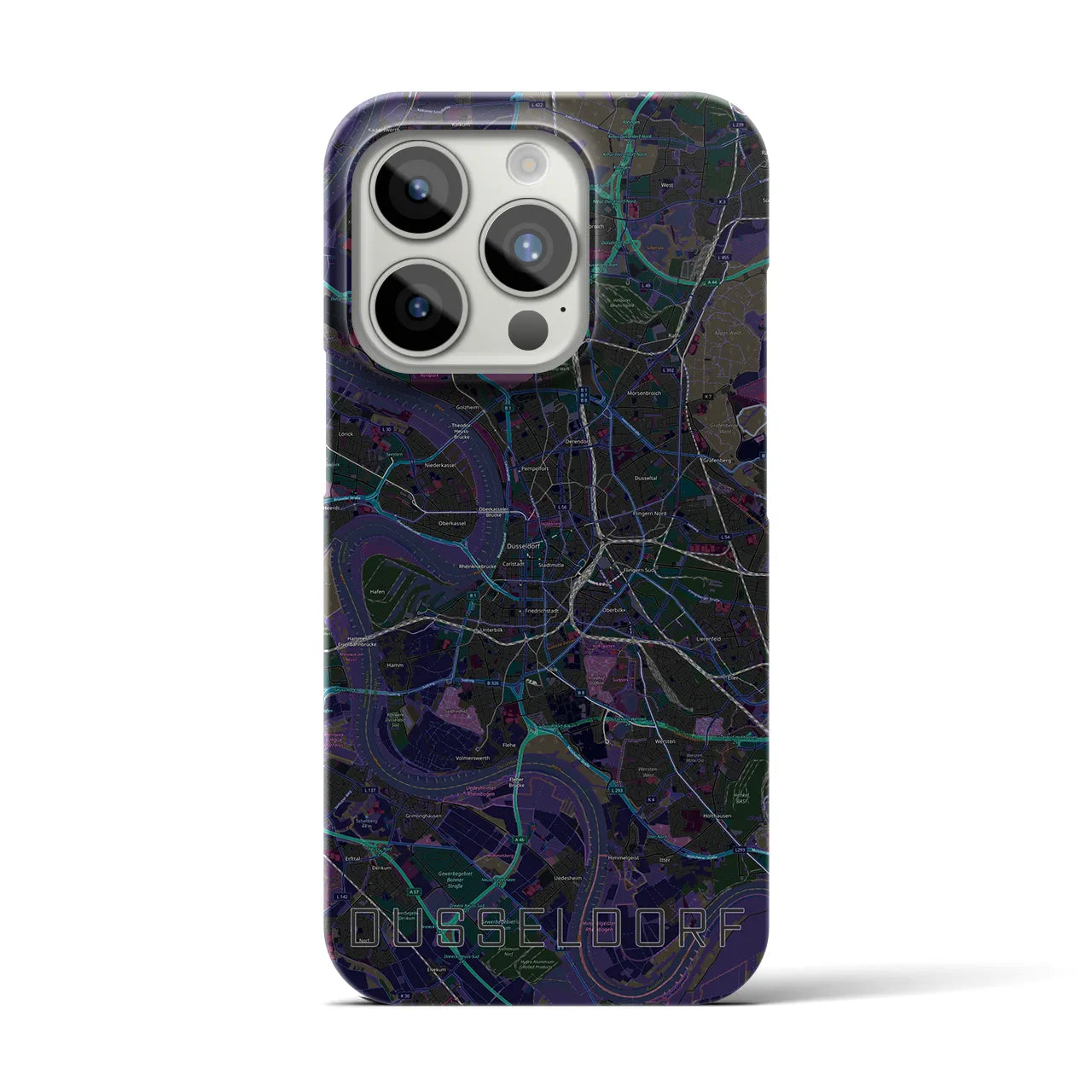 【デュッセルドルフ】地図柄iPhoneケース（バックカバータイプ・ブラック）iPhone 15 Pro 用