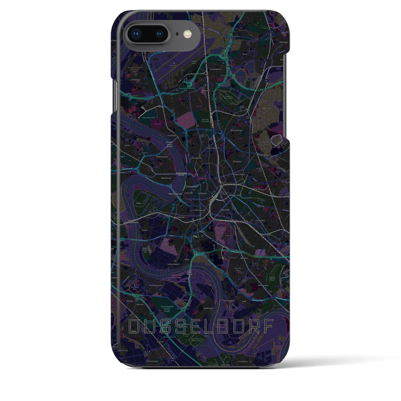【デュッセルドルフ】地図柄iPhoneケース（バックカバータイプ・ブラック）iPhone 8Plus /7Plus / 6sPlus / 6Plus 用