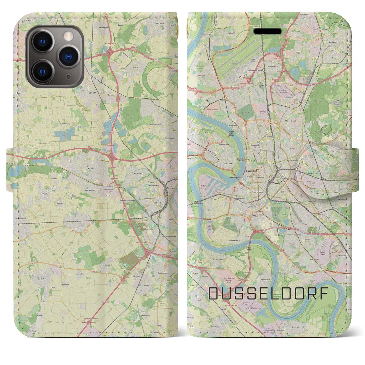 【デュッセルドルフ】地図柄iPhoneケース（手帳両面タイプ・ナチュラル）iPhone 11 Pro Max 用