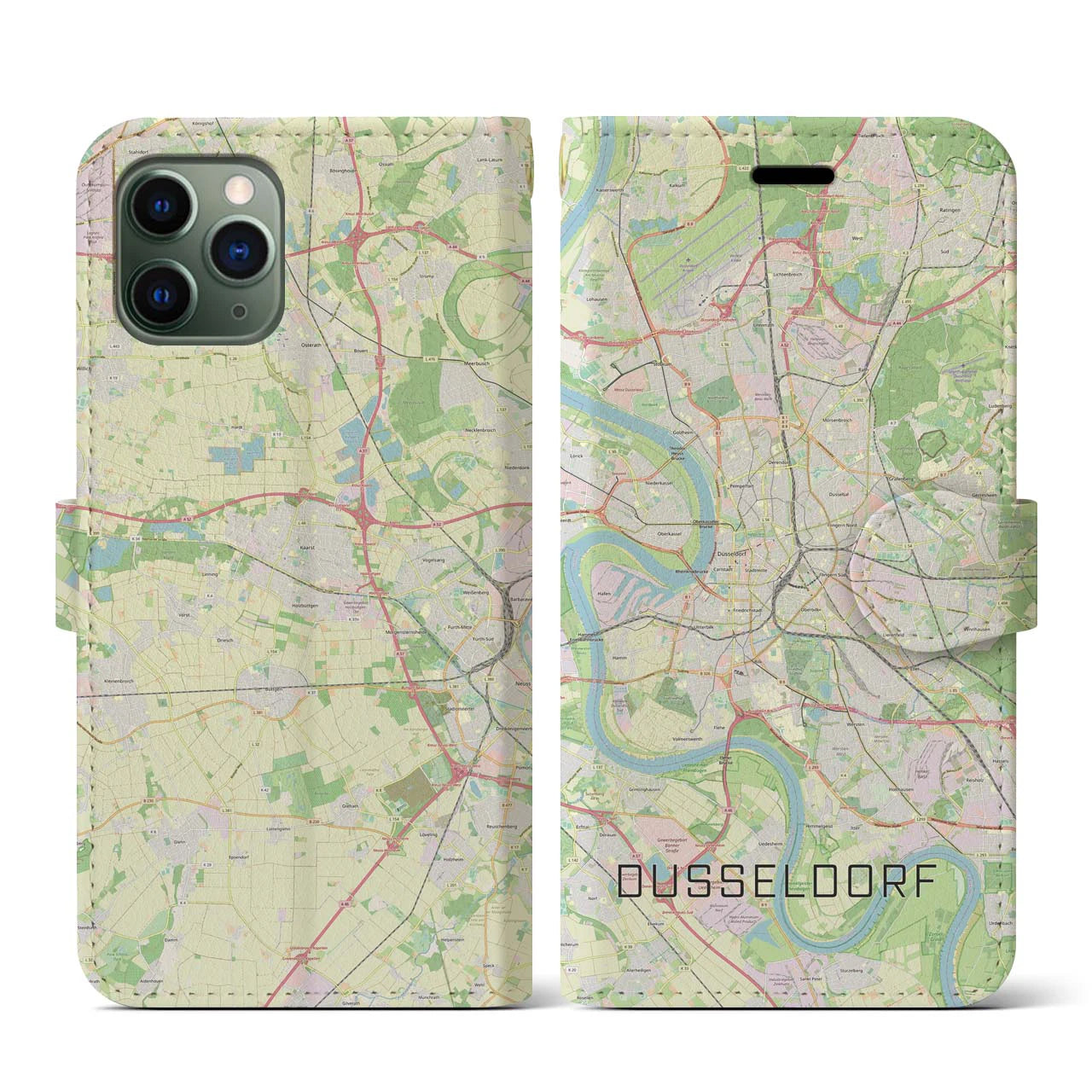【デュッセルドルフ】地図柄iPhoneケース（手帳両面タイプ・ナチュラル）iPhone 11 Pro 用