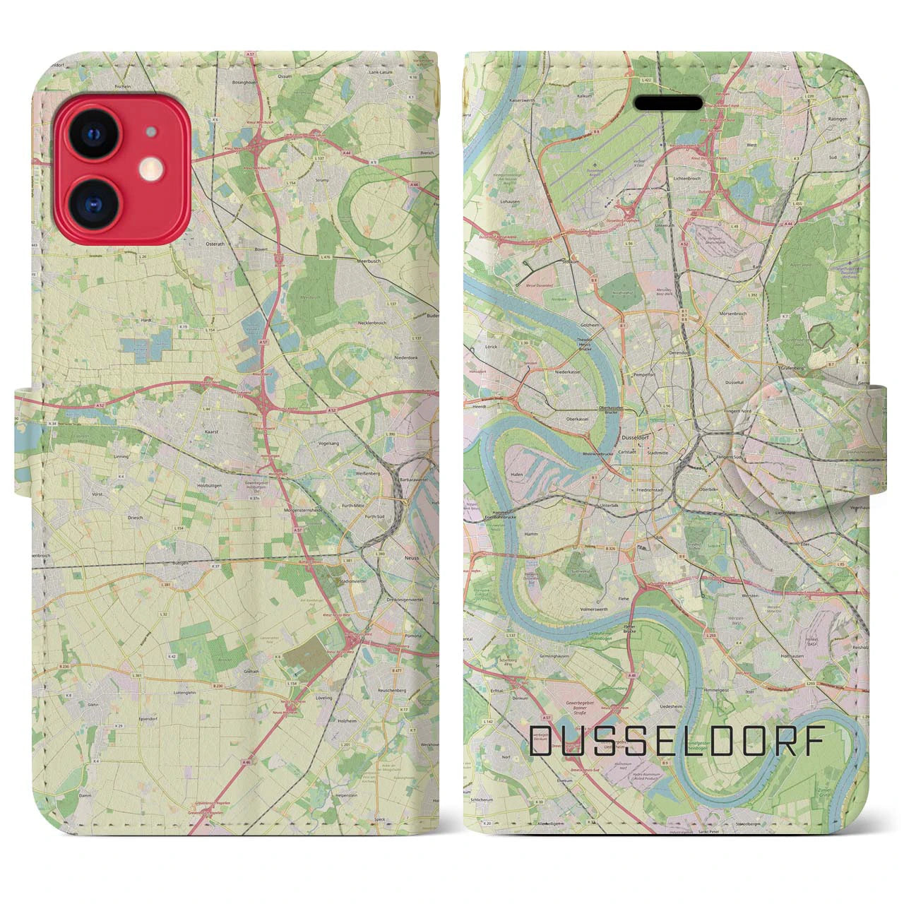【デュッセルドルフ】地図柄iPhoneケース（手帳両面タイプ・ナチュラル）iPhone 11 用