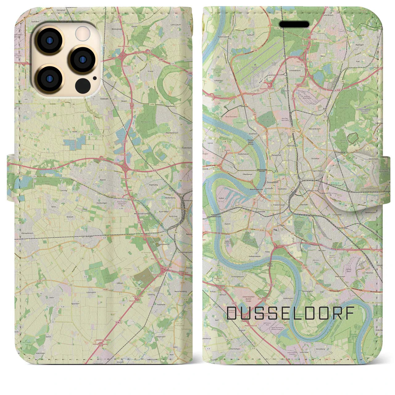 【デュッセルドルフ】地図柄iPhoneケース（手帳両面タイプ・ナチュラル）iPhone 12 Pro Max 用