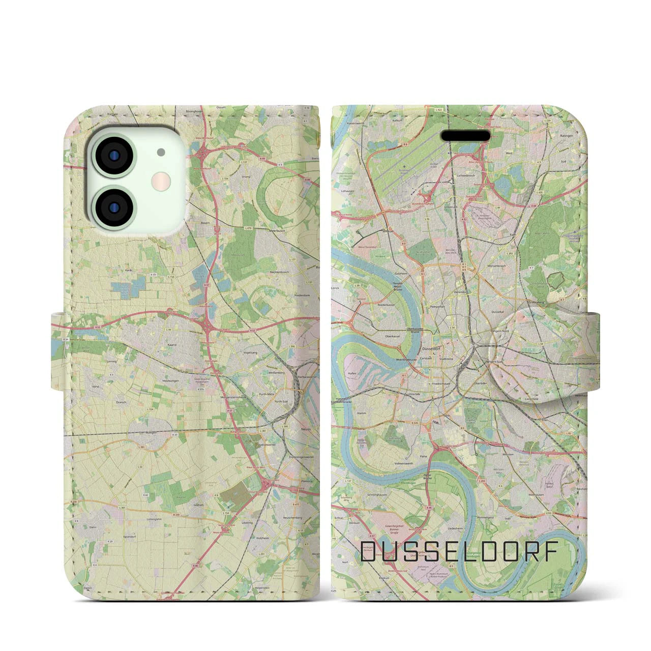 【デュッセルドルフ】地図柄iPhoneケース（手帳両面タイプ・ナチュラル）iPhone 12 mini 用