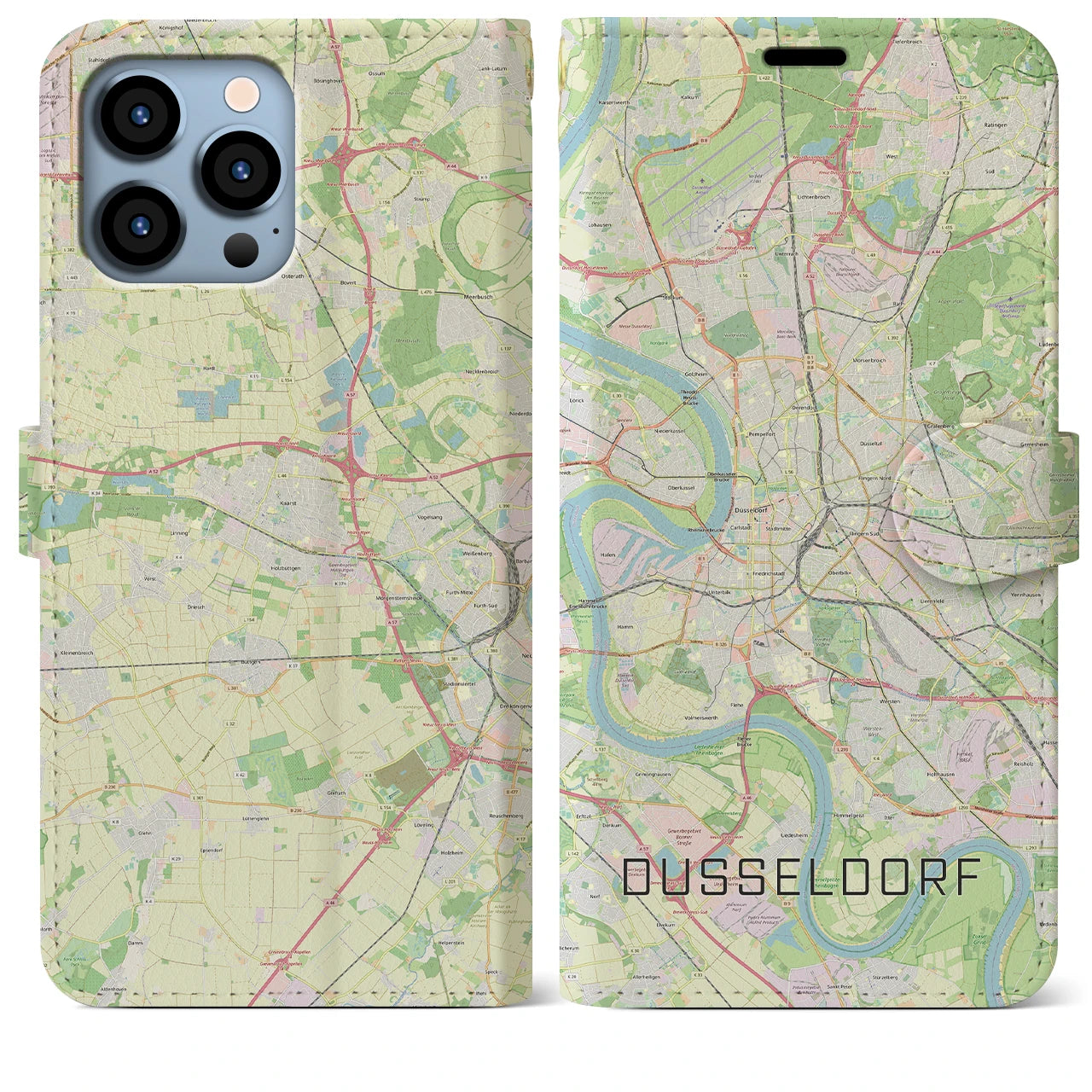 【デュッセルドルフ】地図柄iPhoneケース（手帳両面タイプ・ナチュラル）iPhone 13 Pro Max 用