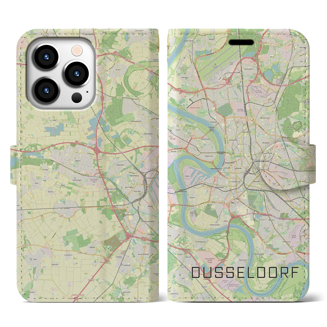 【デュッセルドルフ】地図柄iPhoneケース（手帳両面タイプ・ナチュラル）iPhone 13 Pro 用