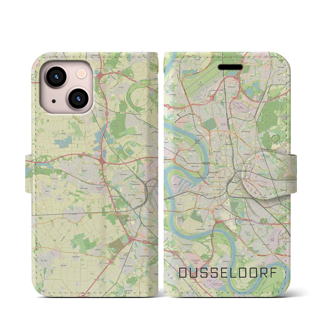 【デュッセルドルフ】地図柄iPhoneケース（手帳両面タイプ・ナチュラル）iPhone 13 mini 用