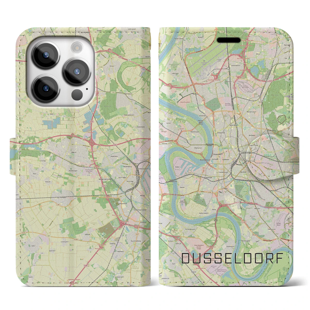 【デュッセルドルフ】地図柄iPhoneケース（手帳両面タイプ・ナチュラル）iPhone 14 Pro 用