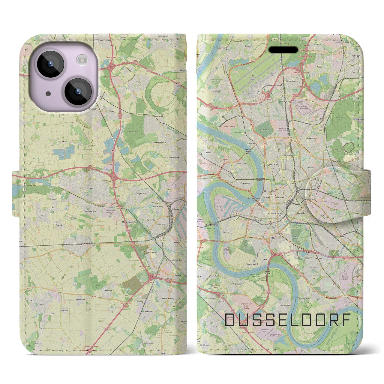 【デュッセルドルフ】地図柄iPhoneケース（手帳両面タイプ・ナチュラル）iPhone 14 用