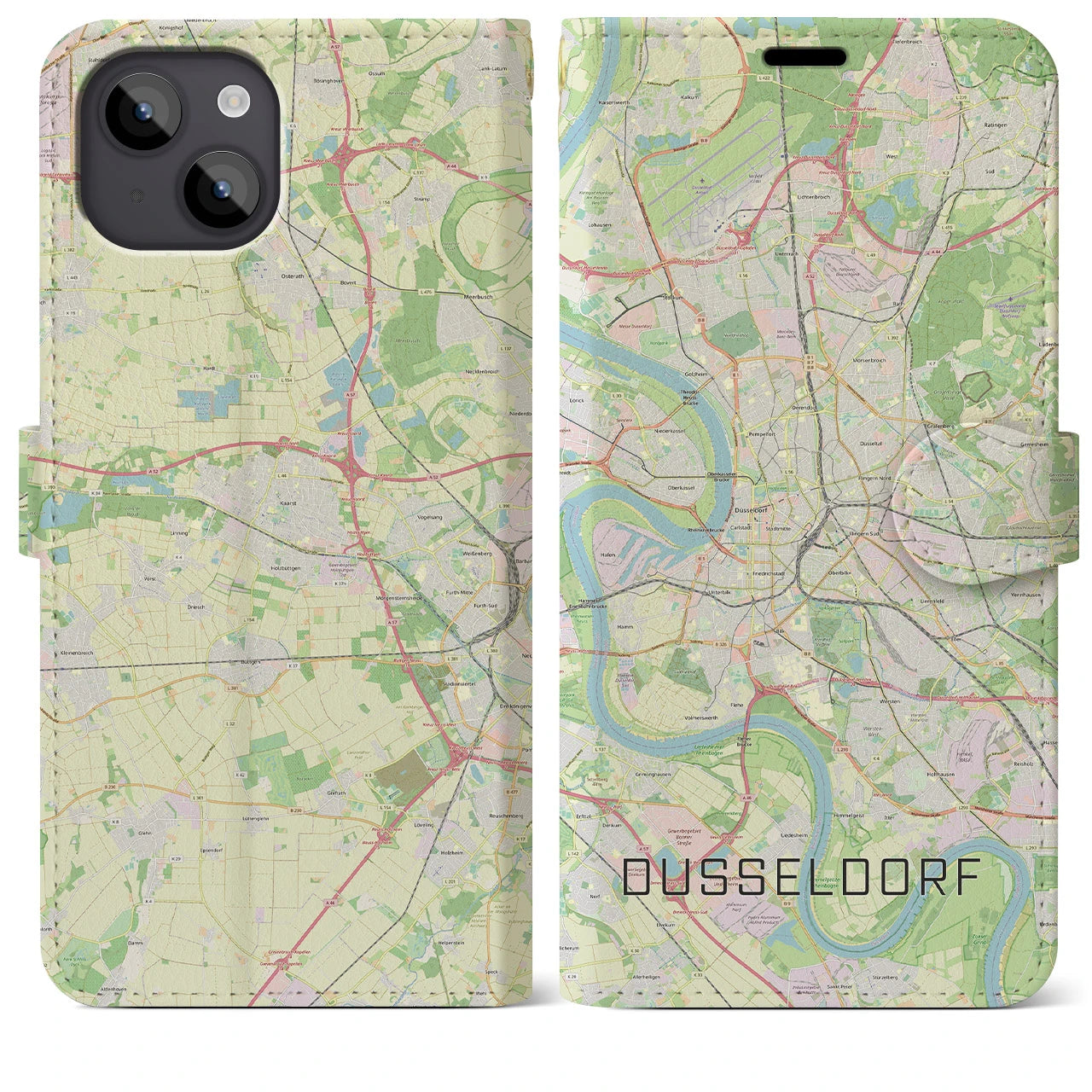 【デュッセルドルフ】地図柄iPhoneケース（手帳両面タイプ・ナチュラル）iPhone 14 Plus 用