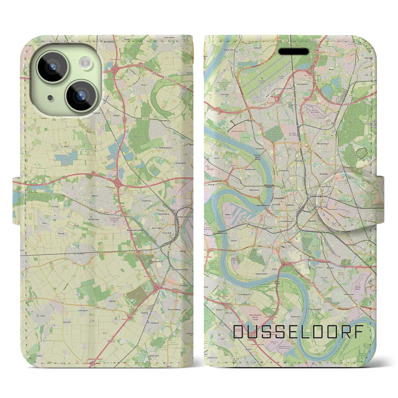 【デュッセルドルフ】地図柄iPhoneケース（手帳両面タイプ・ナチュラル）iPhone 15 用