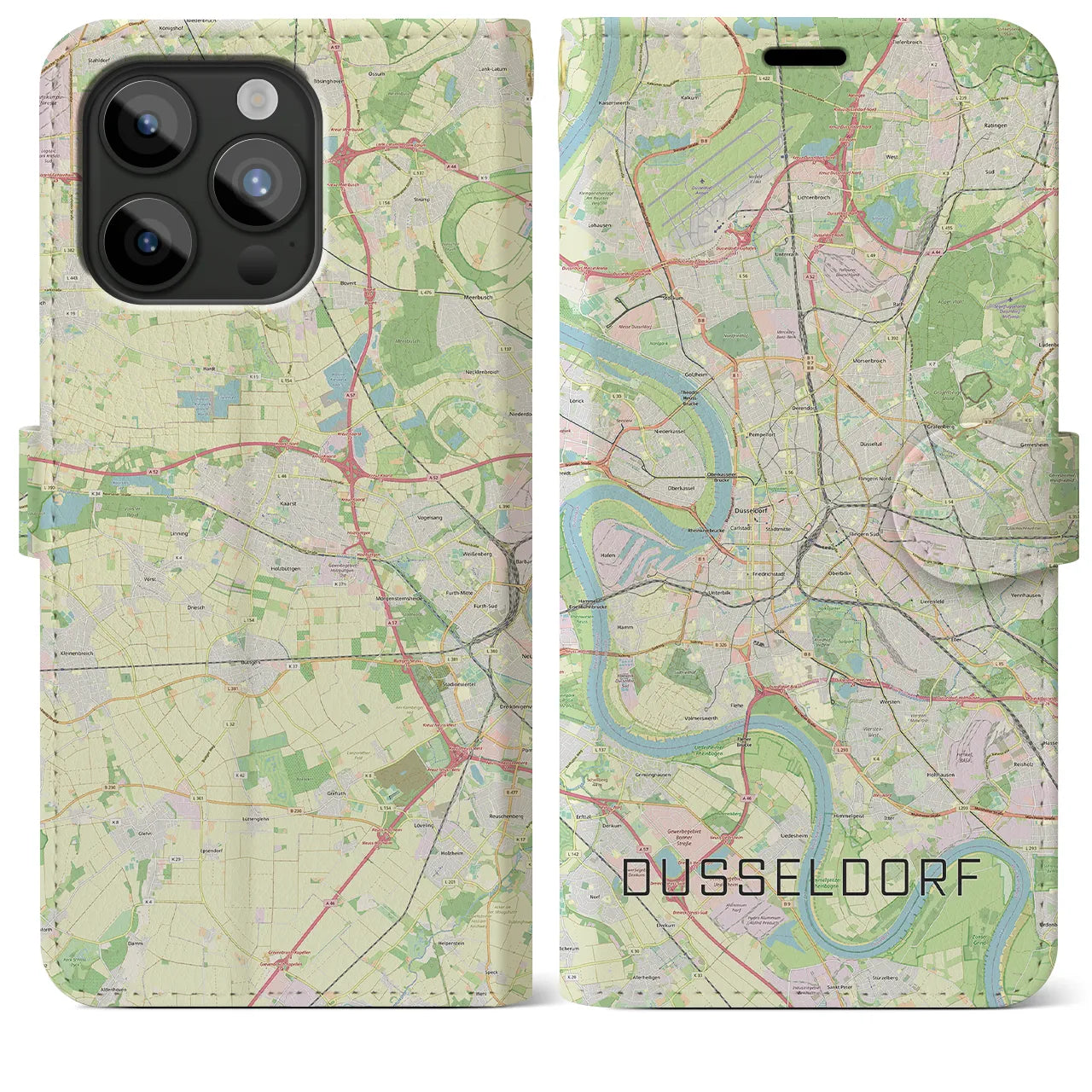 【デュッセルドルフ】地図柄iPhoneケース（手帳両面タイプ・ナチュラル）iPhone 15 Pro Max 用