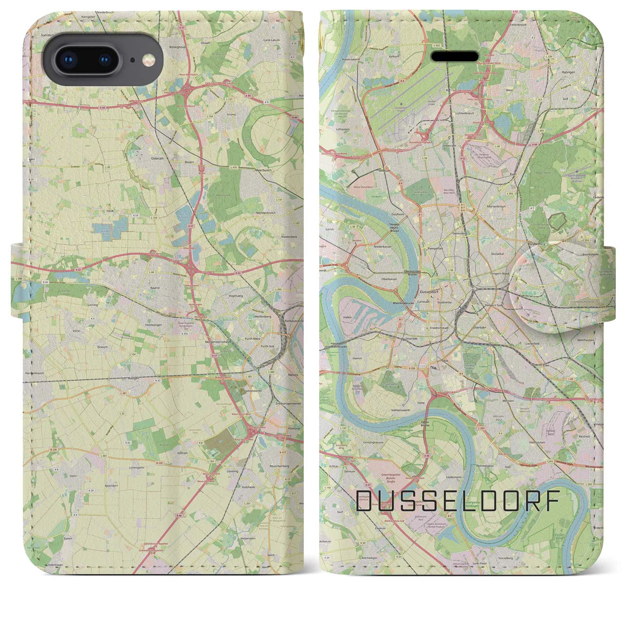 【デュッセルドルフ】地図柄iPhoneケース（手帳両面タイプ・ナチュラル）iPhone 8Plus /7Plus / 6sPlus / 6Plus 用