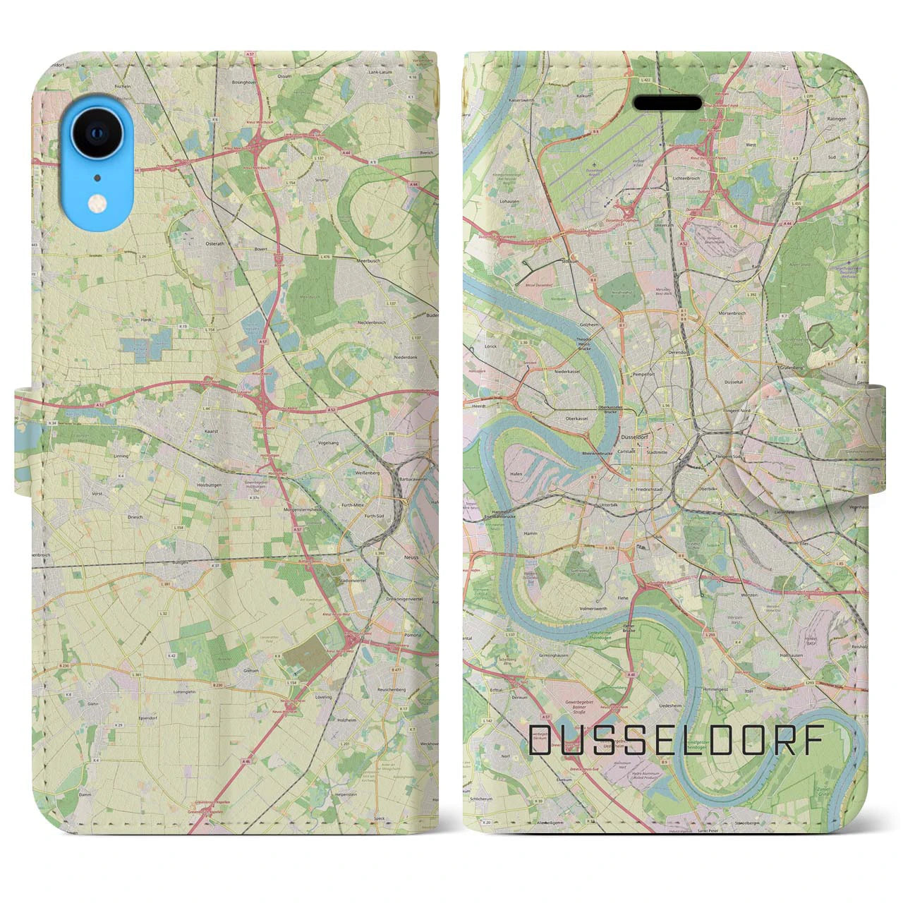 【デュッセルドルフ】地図柄iPhoneケース（手帳両面タイプ・ナチュラル）iPhone XR 用