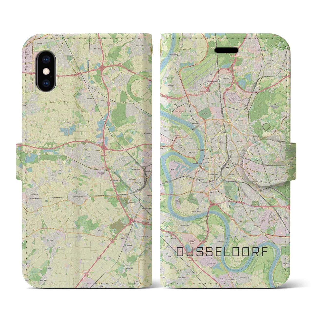 【デュッセルドルフ】地図柄iPhoneケース（手帳両面タイプ・ナチュラル）iPhone XS / X 用