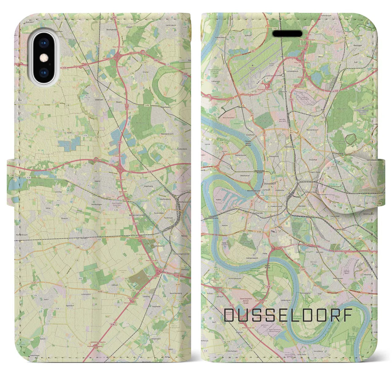 【デュッセルドルフ】地図柄iPhoneケース（手帳両面タイプ・ナチュラル）iPhone XS Max 用