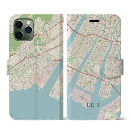 【江波（広島県）】地図柄iPhoneケース（手帳タイプ）ナチュラル・iPhone 11 Pro 用