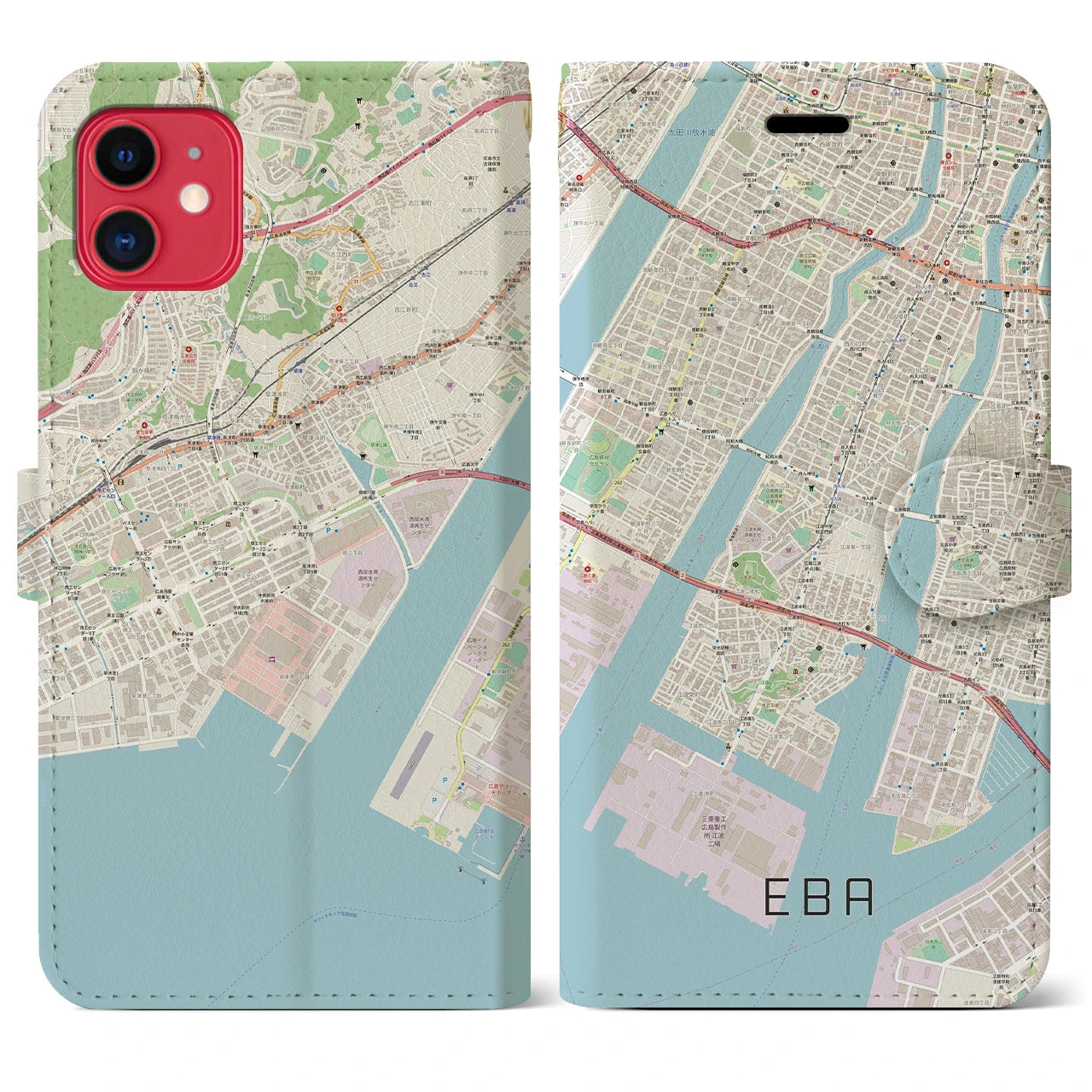 【江波】地図柄iPhoneケース（手帳両面タイプ・ナチュラル）iPhone 11 用