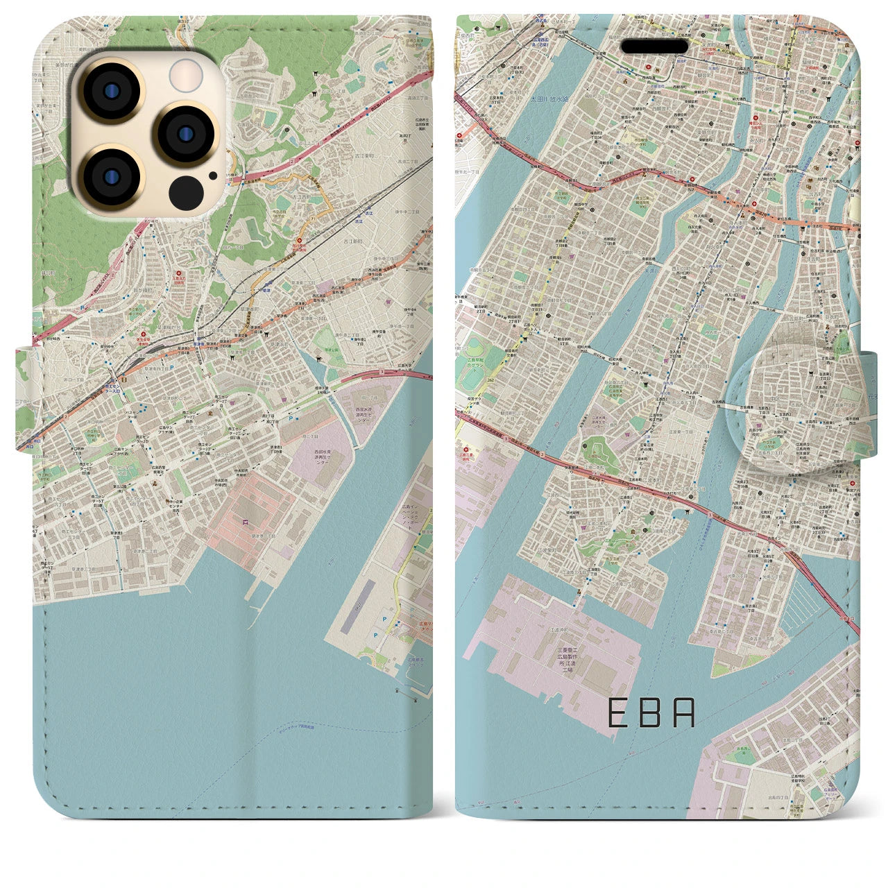 【江波】地図柄iPhoneケース（手帳両面タイプ・ナチュラル）iPhone 12 Pro Max 用