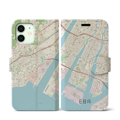 【江波（広島県）】地図柄iPhoneケース（手帳タイプ）ナチュラル・iPhone 12 mini 用