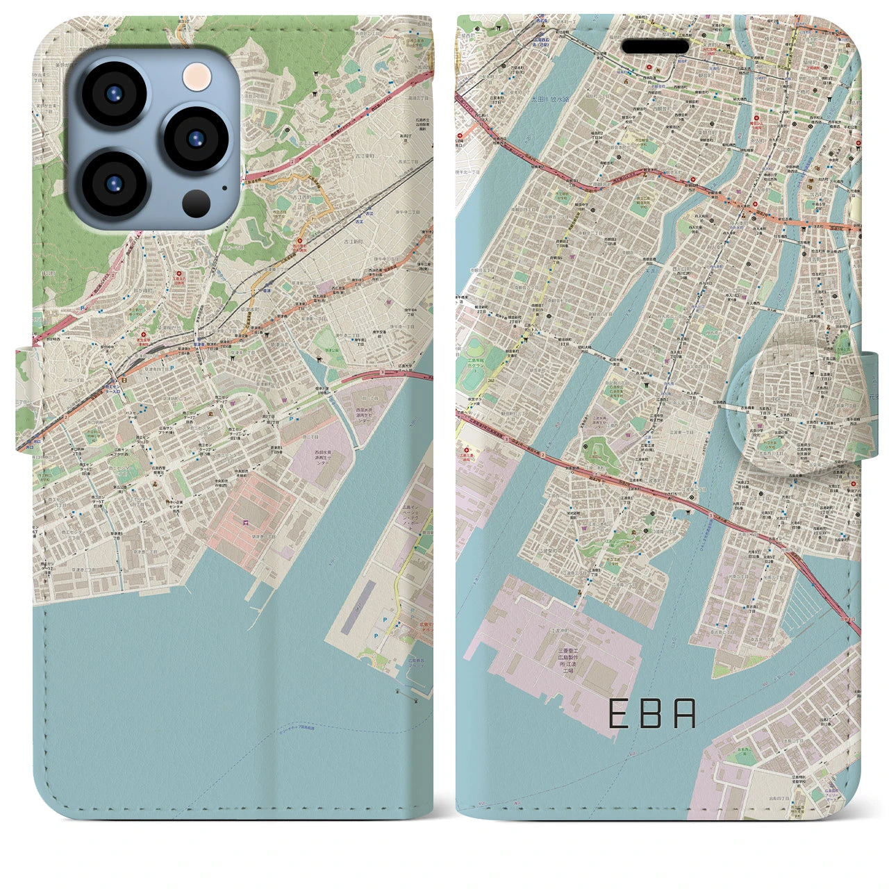 【江波】地図柄iPhoneケース（手帳両面タイプ・ナチュラル）iPhone 13 Pro Max 用