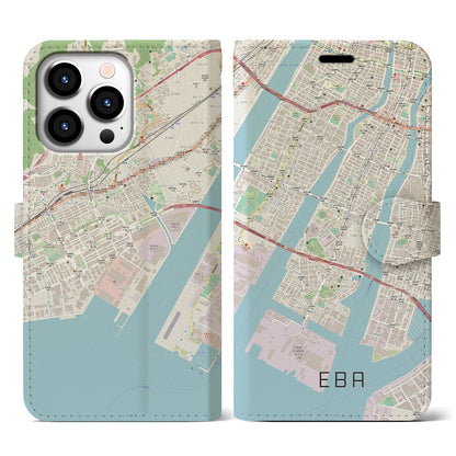 【江波（広島県）】地図柄iPhoneケース（手帳タイプ）ナチュラル・iPhone 13 Pro 用