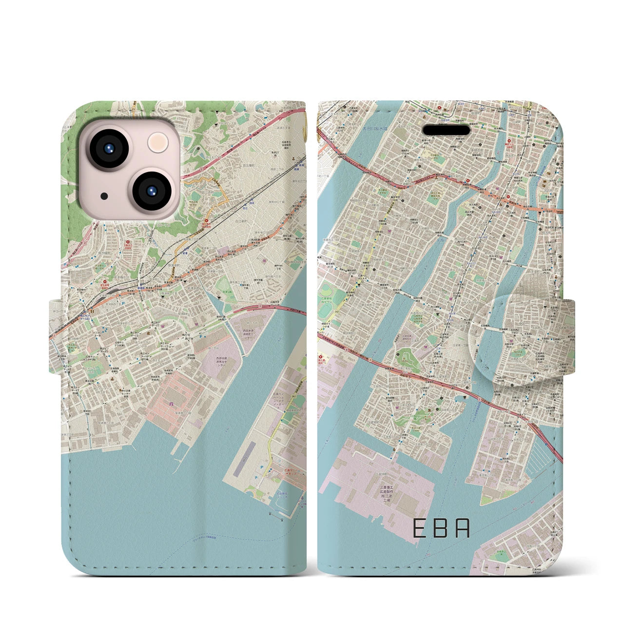 【江波】地図柄iPhoneケース（手帳両面タイプ・ナチュラル）iPhone 13 mini 用
