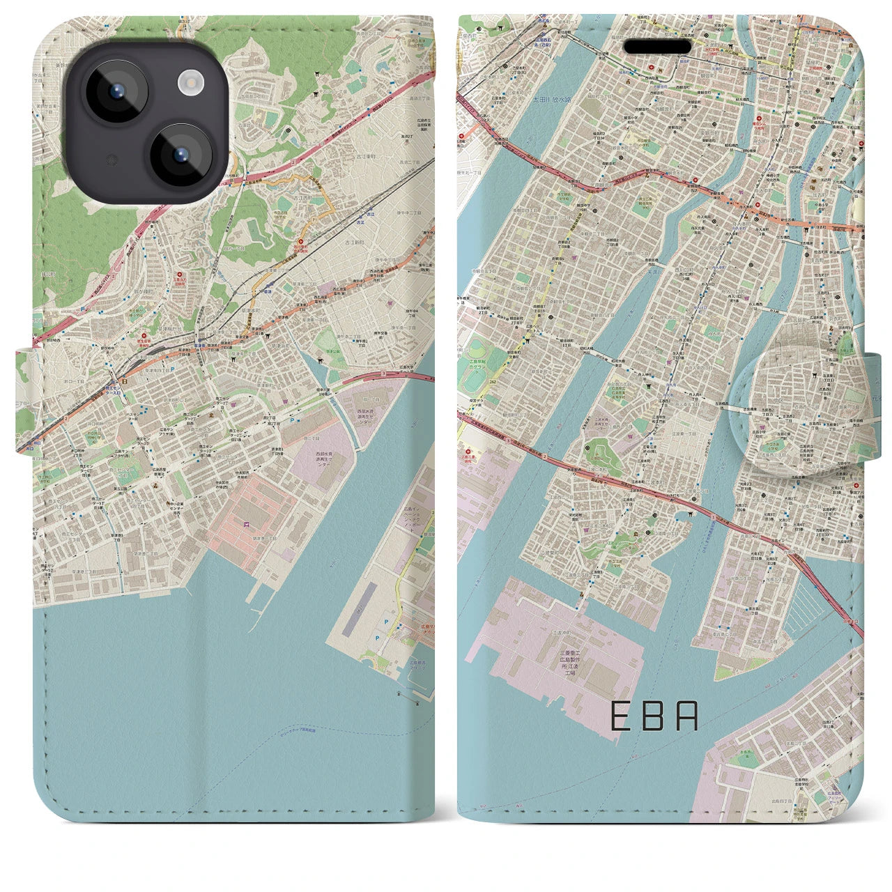 【江波】地図柄iPhoneケース（手帳両面タイプ・ナチュラル）iPhone 14 Plus 用