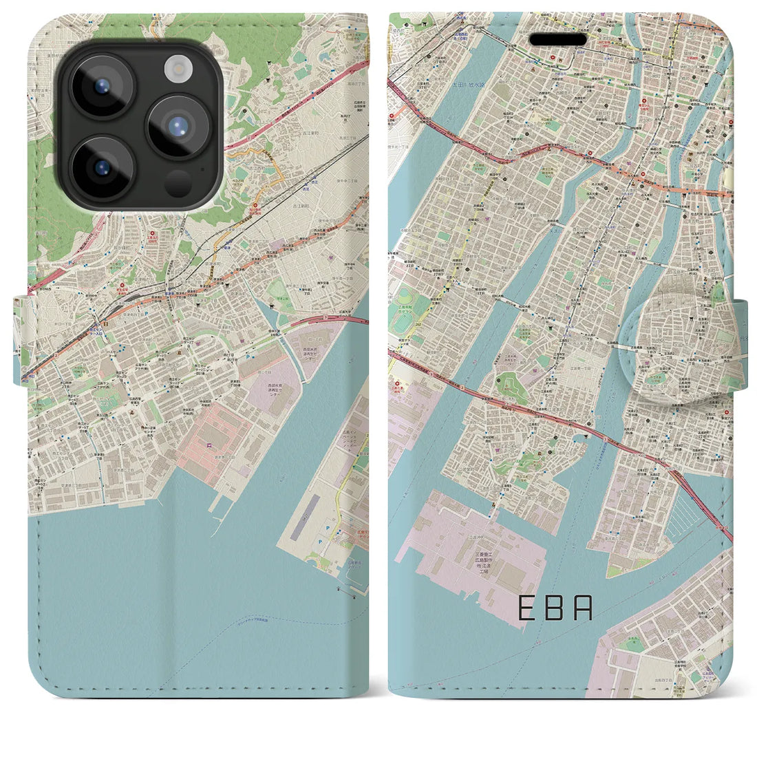 【江波】地図柄iPhoneケース（手帳両面タイプ・ナチュラル）iPhone 15 Pro Max 用