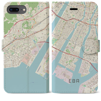 【江波（広島県）】地図柄iPhoneケース（手帳タイプ）ナチュラル・iPhone 8Plus /7Plus / 6sPlus / 6Plus 用