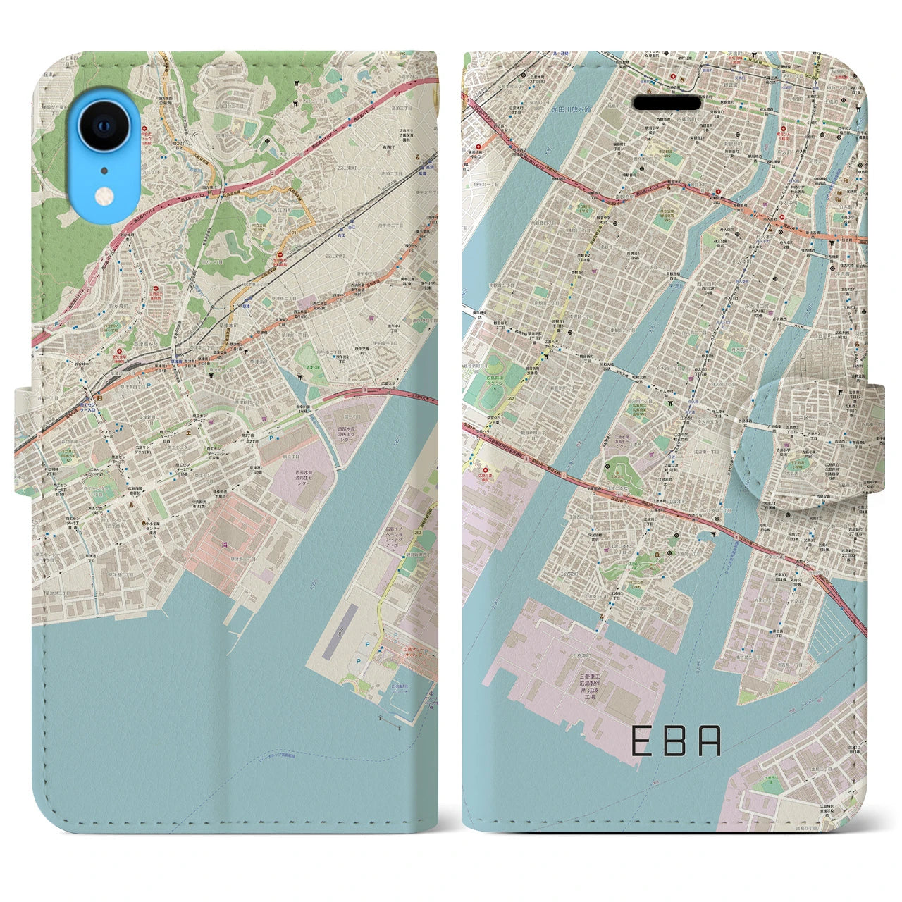 【江波】地図柄iPhoneケース（手帳両面タイプ・ナチュラル）iPhone XR 用
