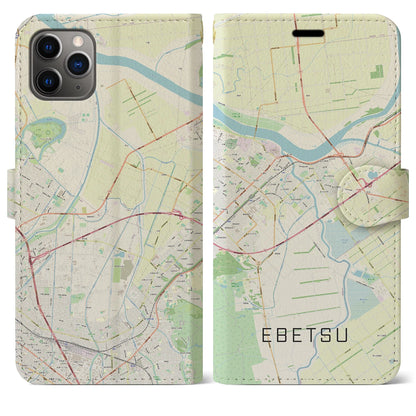 【江別】地図柄iPhoneケース（手帳両面タイプ・ナチュラル）iPhone 11 Pro Max 用