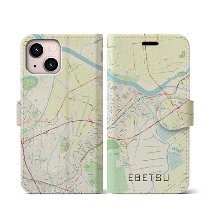 【江別】地図柄iPhoneケース（手帳両面タイプ・ナチュラル）iPhone 13 mini 用