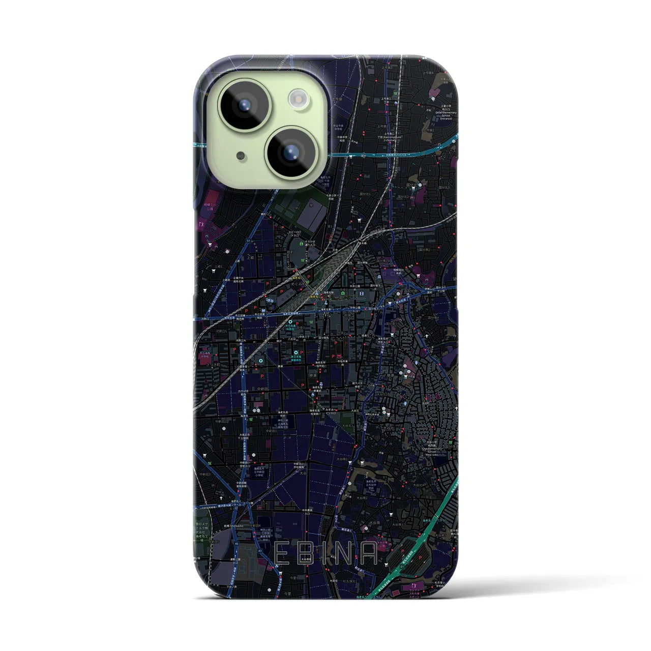 【海老名】地図柄iPhoneケース（バックカバータイプ・ブラック）iPhone 15 用