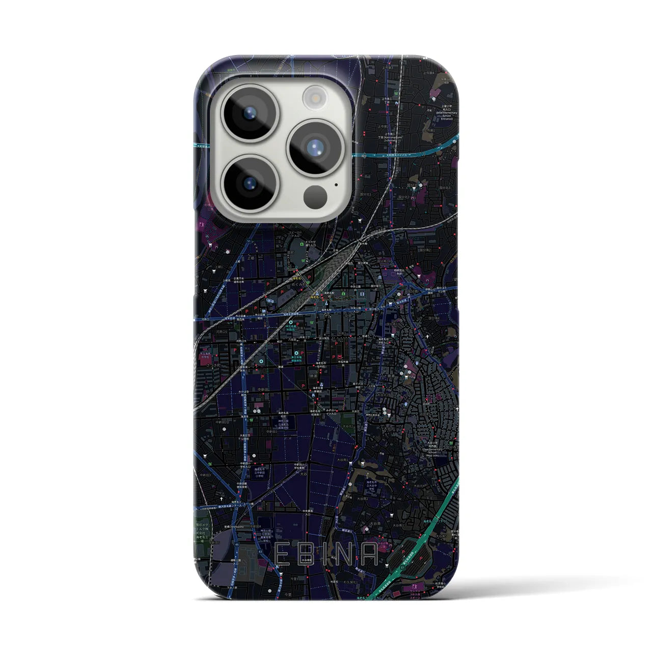【海老名】地図柄iPhoneケース（バックカバータイプ・ブラック）iPhone 15 Pro 用