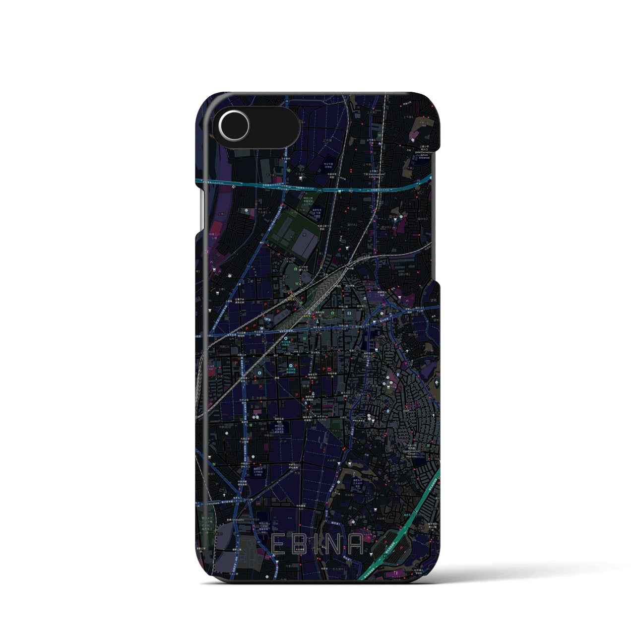 【海老名】地図柄iPhoneケース（バックカバータイプ・ブラック）iPhone SE（第3 / 第2世代） / 8 / 7 / 6s / 6 用
