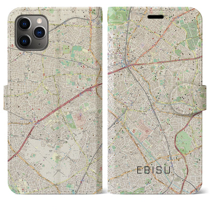 【恵比寿（東京都）】地図柄iPhoneケース（手帳タイプ）ナチュラル・iPhone 11 Pro Max 用