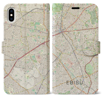 【恵比寿（東京都）】地図柄iPhoneケース（手帳タイプ）ナチュラル・iPhone XS Max 用