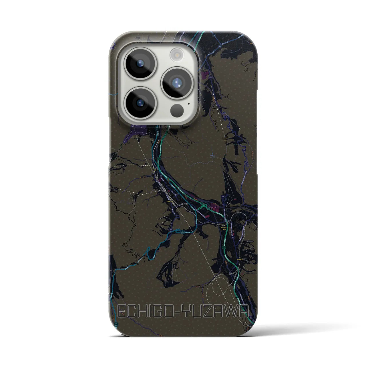 【越後湯沢】地図柄iPhoneケース（バックカバータイプ・ブラック）iPhone 15 Pro 用