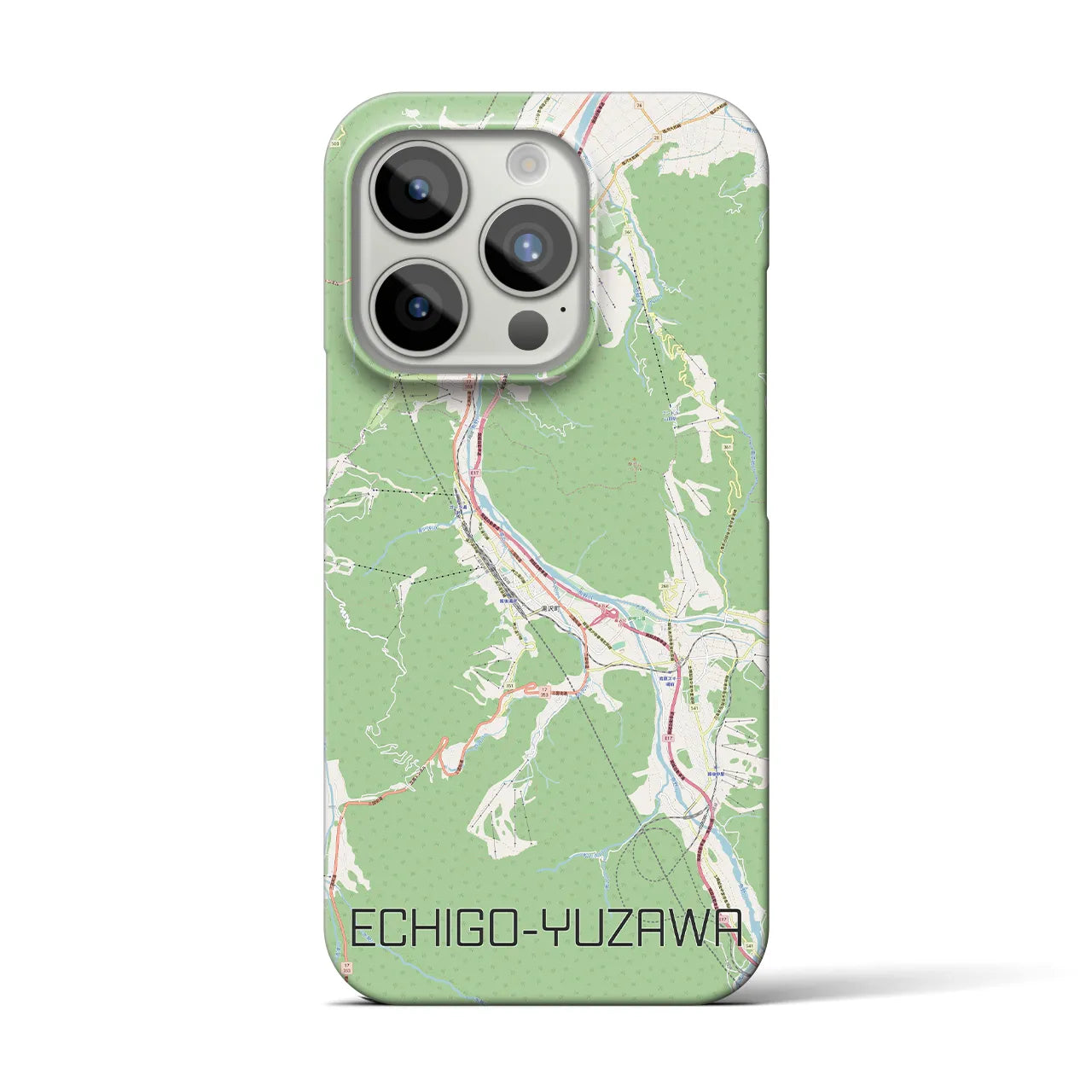 【越後湯沢】地図柄iPhoneケース（バックカバータイプ・ナチュラル）iPhone 15 Pro 用