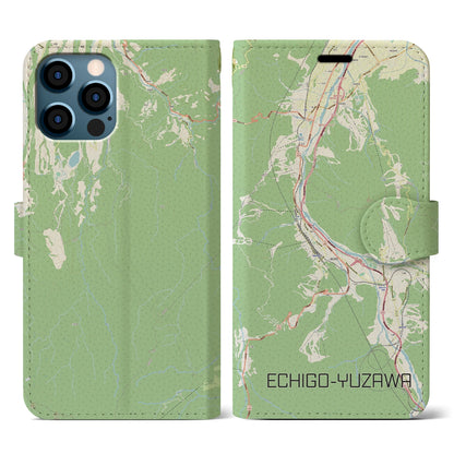 【越後湯沢（新潟県）】地図柄iPhoneケース（手帳タイプ）ナチュラル・iPhone 12 / 12 Pro 用