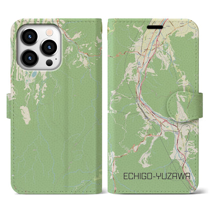 【越後湯沢（新潟県）】地図柄iPhoneケース（手帳タイプ）ナチュラル・iPhone 13 Pro 用